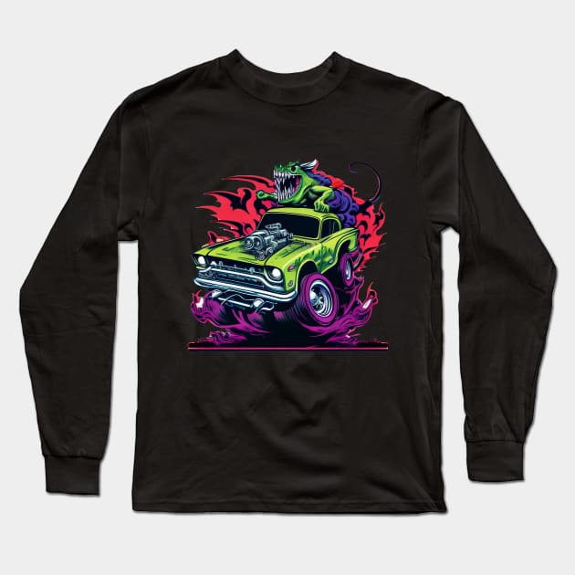 Monster Hot Rod Racing Rat Street Racer Retro Design Long Sleeve T-Shirt by Coder-T